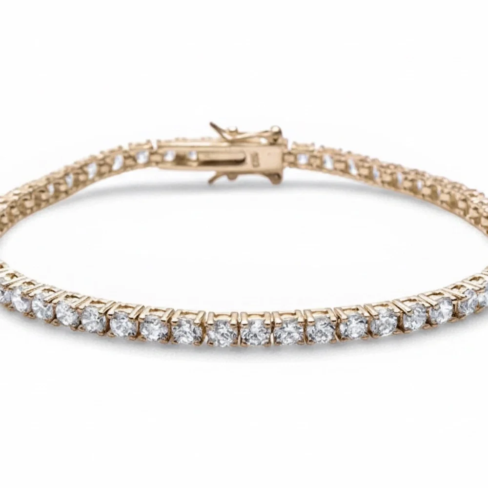 Womens Sterling Silver .925 4mm Zirconia Yellow‎ Gold Plated Tennis Bracelet